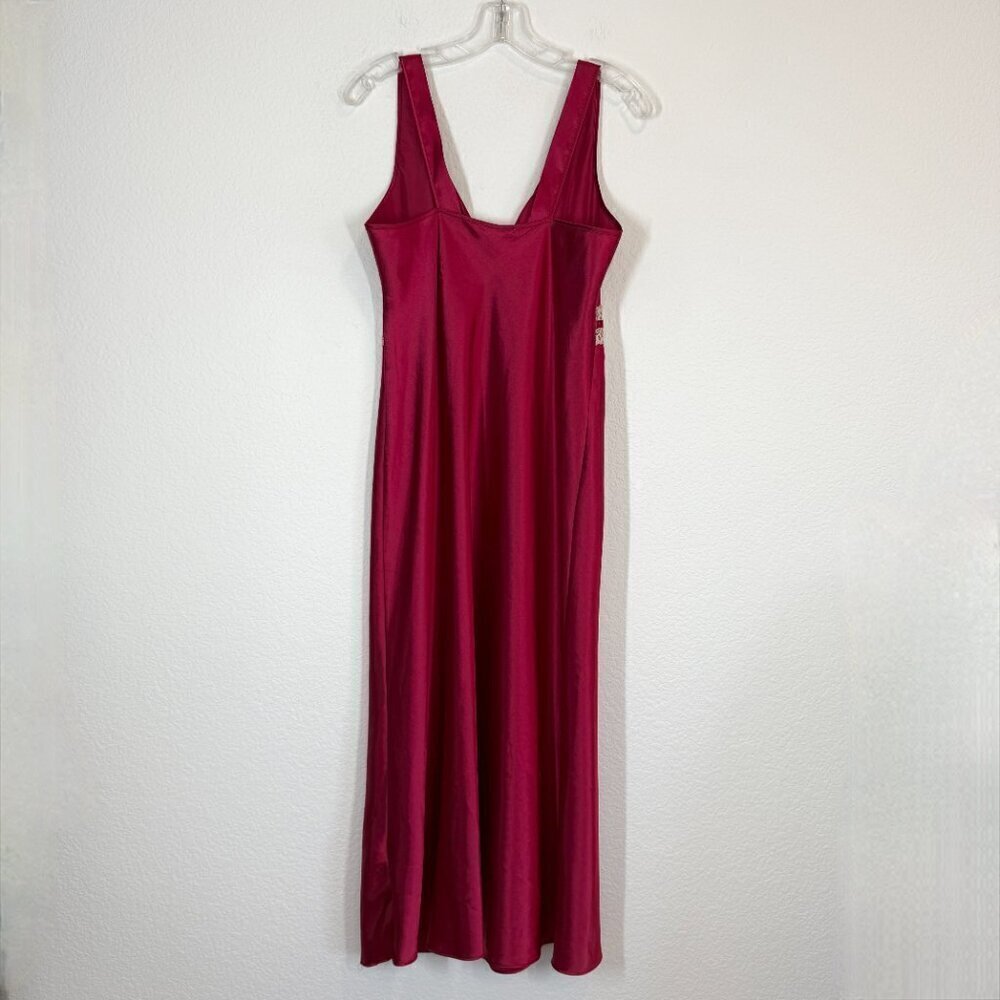 Vintage Red Satin Nightgown Slip Dress Lace Trim Medium - Picture 3 of 9